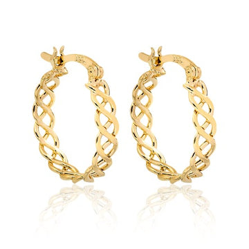 18K Gold Layered Oro Laminado 17 mm Cut Out Braid Hoops Wholesale 21.0214